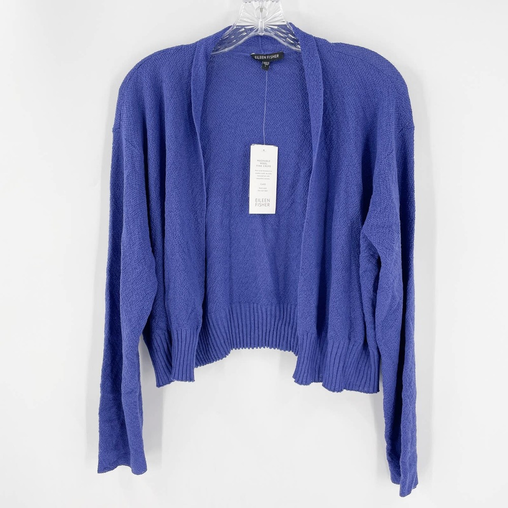 NWT Eileen Fisher Open Front Washable Wool Fine Crepe Cardigan